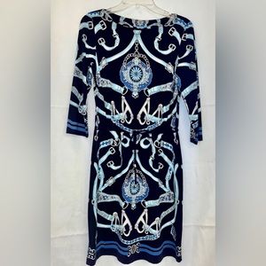 J McLaughlin Navy Blue Equestrian Print Midi Dress - Size Medium